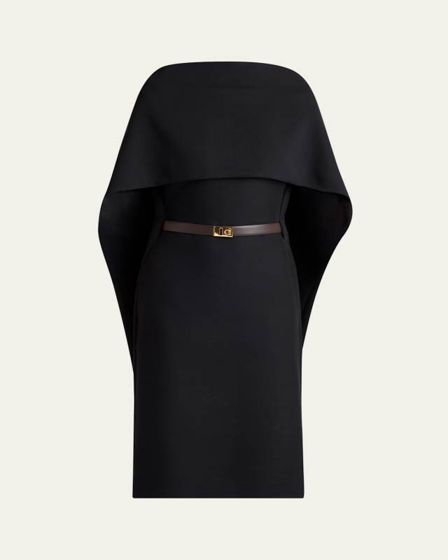 V-Back Cape Midi Dress